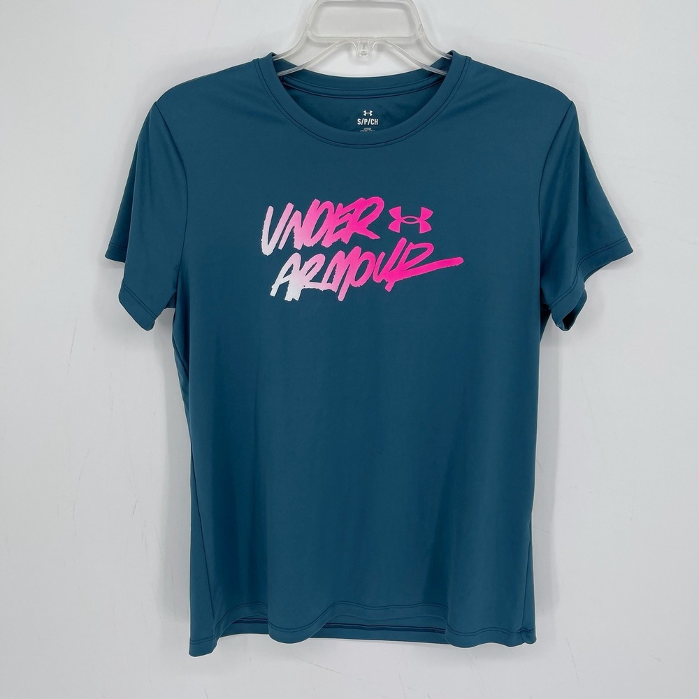Under Armour Women's Teal Graphic Logo Short Sleeve Active Gym T-Shirt Size S